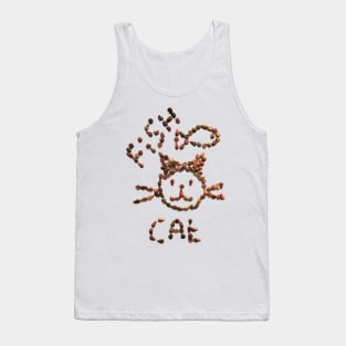 Cat food lined cat's face and fish. Lettering fish and cat. Tank Top